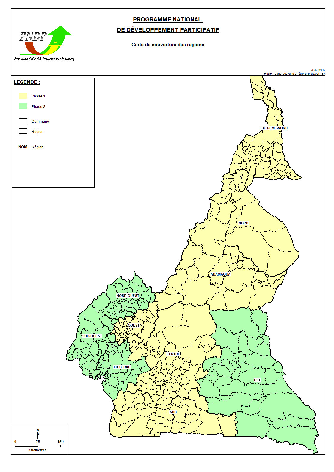 Carte de couverture des réalisations PNDP par Région
